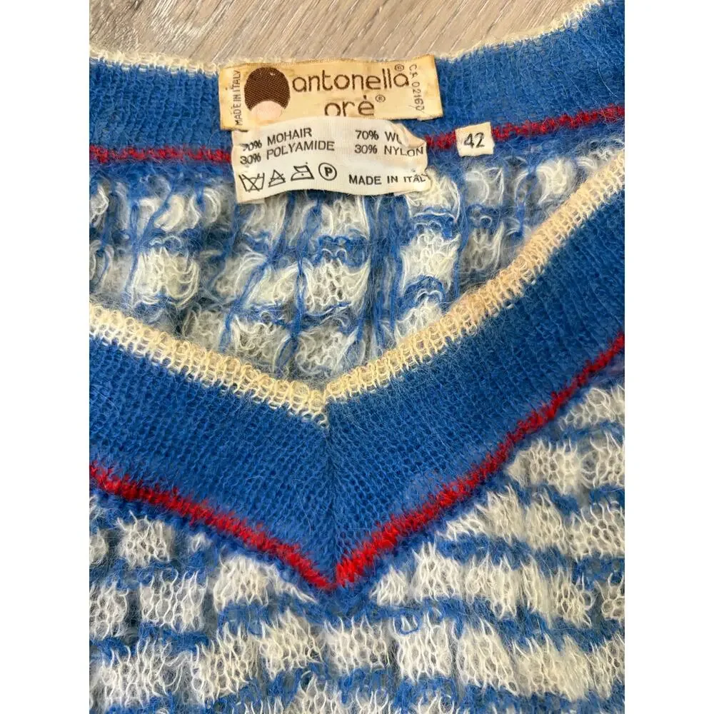 Antonella Ore Blue Mohair Sweater Made in Italy Fuzzy Knit Size 42